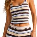 CHYRII Women Two Piece Sets Summer Vacation Outfit 2026 Striped Knit Tank Tops and Shorts Matching Sets (Large)