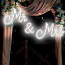 Mr and Mrs Neon Sign for Wedding 25 x 7 Inches Neon Light LED Backdrop Wall Decor USB Wedding Reception Decoration Gifts for Anniversary Engagement Banquet(Cold White)