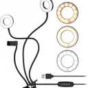 Andoer Clip-On LED Ring Light 3 Lighting Modes, USB Fill-in Lamp Dual Lights Dimmable Flexible Arms Design with Phone Holder for Live Video Chatting Selfie