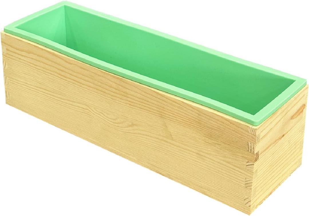 Flexible Rectangular Soap Silicone Loaf Mold Wood Box for 42oz Soap Making Supplies (Green)