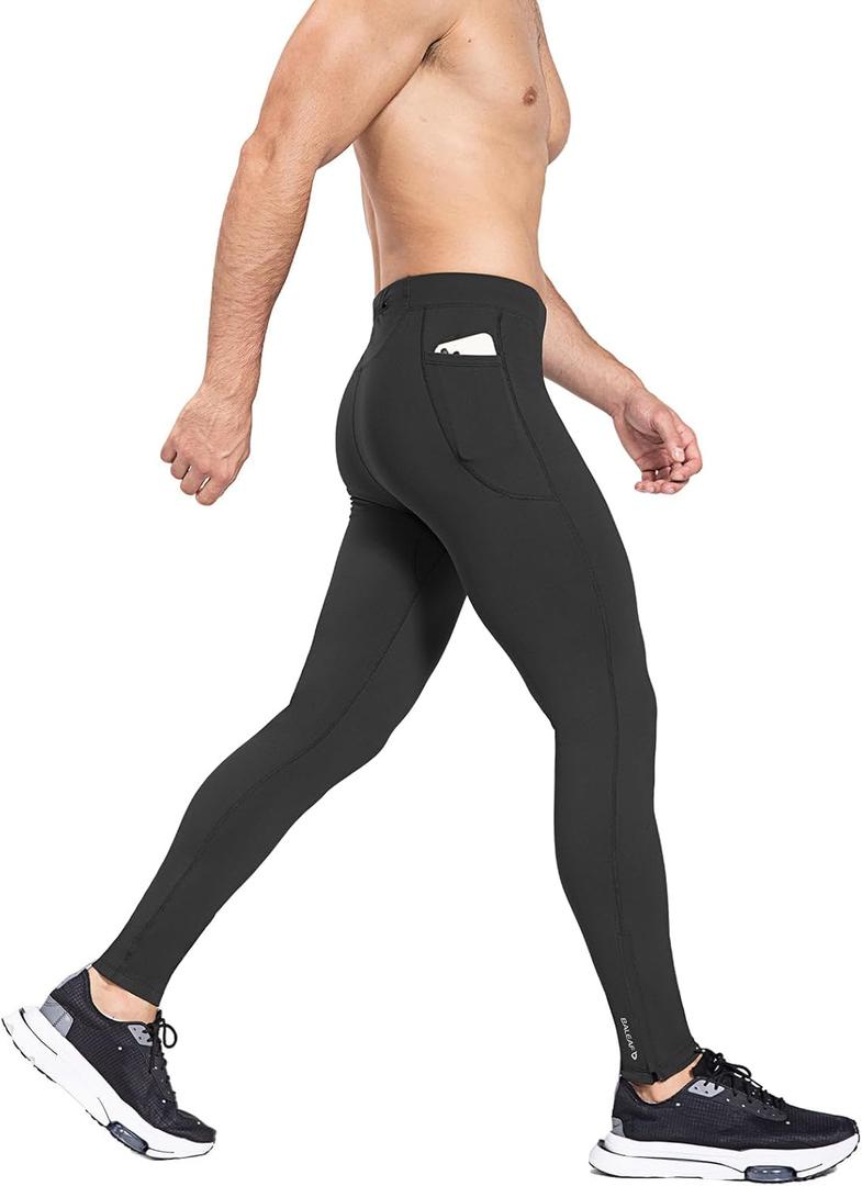 baleaf Men's Winter Running Tights Thermal Cycling Pants Water Resistant Fleece Leggings Zipper Pockets Cold Weather Gear (Medium, Black)