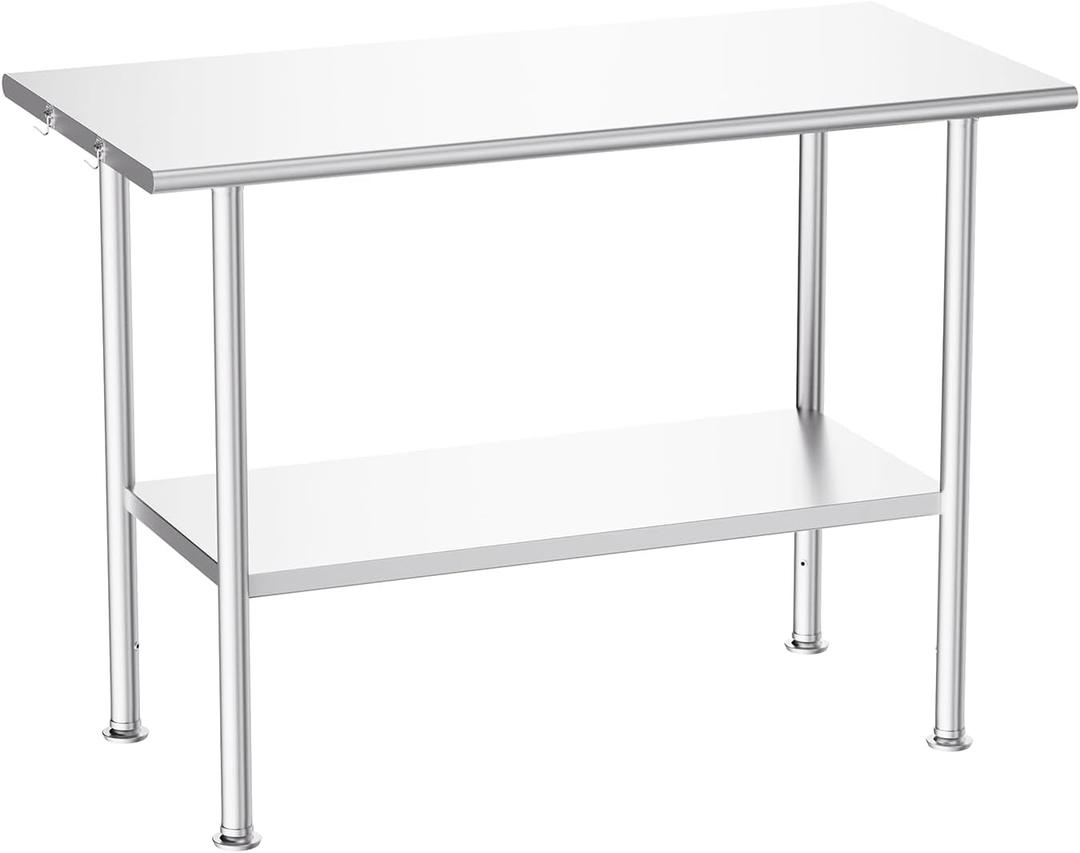 Atelicf Stainless Steel Prep Table for Work, 24 * 48 Inch, High Load Bearing with Undershelf for Outdoor, Restaurants, Workshops, Kitchens, Garages and Gardens