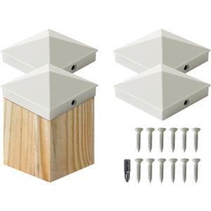 VIVIDA 4x4 Aluminum Post Caps(Actual 3.5" x 3.5"), Metal Fence Post Caps with Waterproof Matte Powder Coated, for Wooden Fence, Deck, Mailbox, Patio, Screw & Driver Bit Included, White, 4 Pack