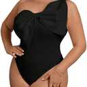 WDIRARA Women's Plus Size Bow Front One Shoulder Bodysuit Asymmetrical Sleeveless Top 3XL