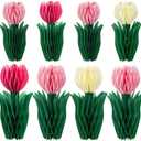 OBBOLO 8 Pcs Tulip Honeycomb Decorations, Spring Decorations for Office, Spring Table Decor, Tulip Party Decorations, Spring Centerpieces for Tables for Mother's Day Spring Party, Womens Day