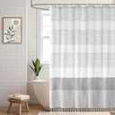 Farmhouse Shower Curtain Grey Cotton Shower Curtains for Bathroom with Striped Tassel 72 X 72