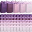 Kolldenn 50 Set Gradient Purple Gift Bags with Tissue Paper 8.27 x 5.91 x 3.15 Inch Small Paper Bags with Handles Thank You Gift for Baby Shower Bridal Shower Wedding Party Favors Goodies