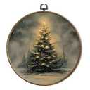 Lengues Christmas Tree Stars Round Wall Art, Christmas Gifts Round Wall Decor, Vintage Winter Canvas Framed Art Prints, Cottage Holiday Xmas Tree Forest Hanging Frame for Home Room Decor 10x10 Inch