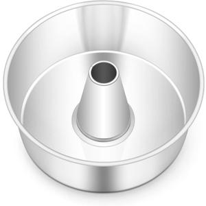 TeamFar 10inch Angel Food Cake Pan, Stainless Steel Cake Pan with Tube, Healthy & Non-toxic, Sturdy & One-Piece, Mirror Finish & Dishwasher Safe (Silver)