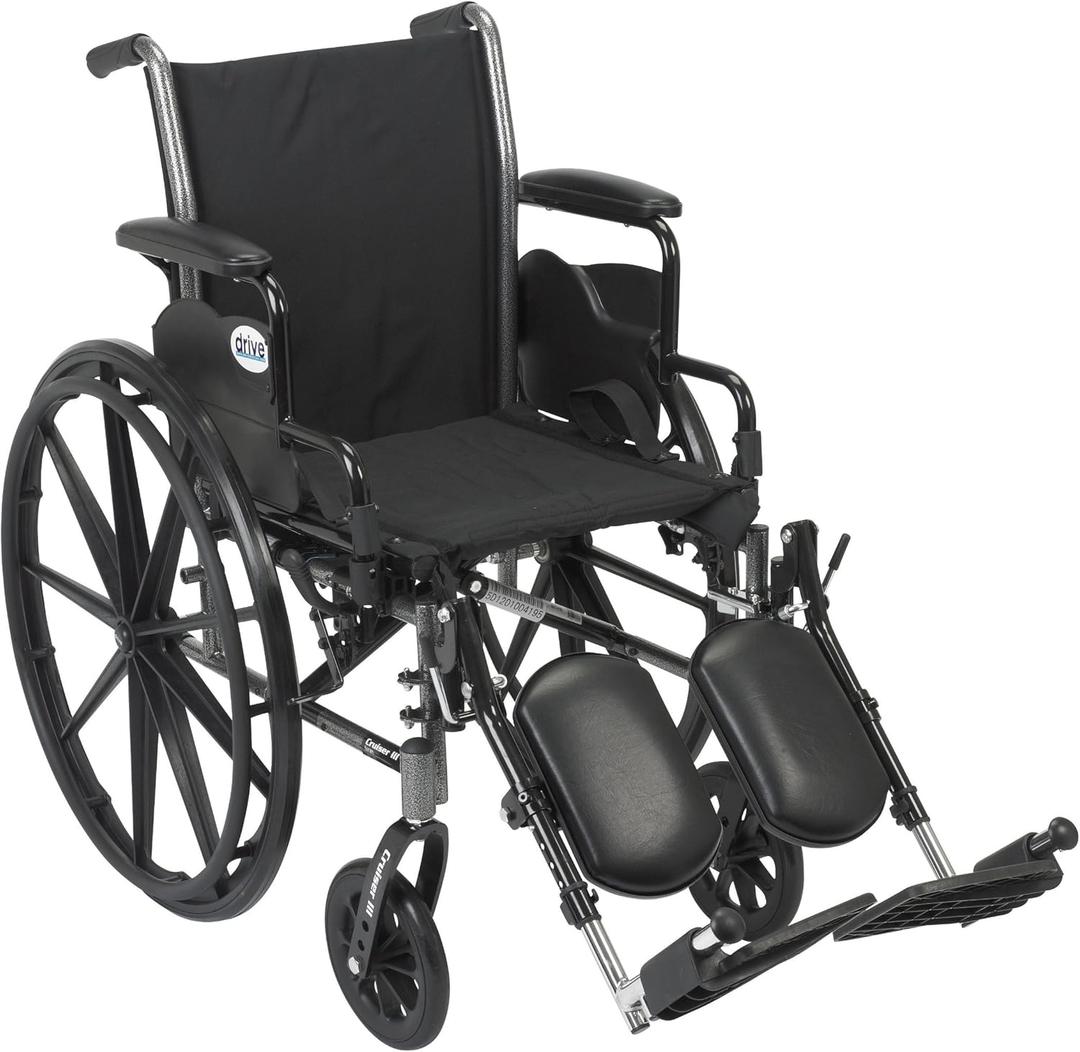 Drive Medical Cruiser III Light Weight Wheelchair with Flip Back Removable Arms, Desk Arms, Elevating Leg Rests, 18'' Seat