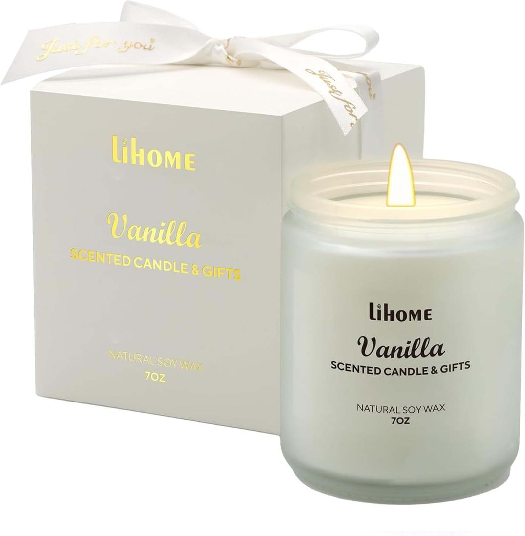 Candles Gifts for Women - Scented Candles, Natural Soy Wax Candles for Home Scented Perfect for Christmas, Birthday, Mother's Day, Vanilla Candle, White, 7 Oz