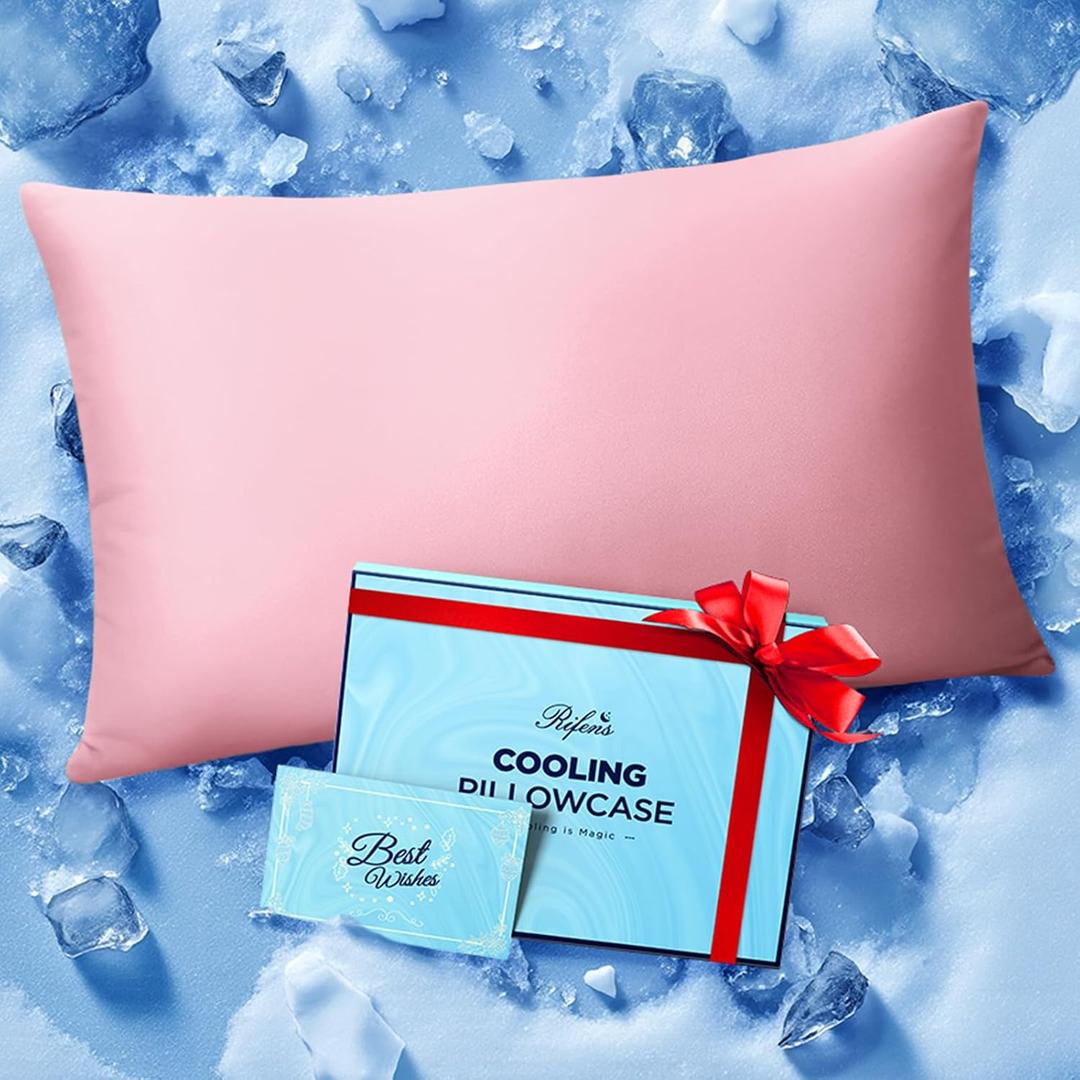 Q-Max>0.5 Ice Cooling Pillow Cases for Hot Sleepers, Smoother Than Silk Pillow Cases, Pillow Cases for Cooling Pillow with Hidden Zipper, for Women Men Hair&Skin (Coral Pink, Standard)