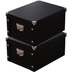 GUOZI Collapsible Storage Box, Decorative Memory Box with Lid & Metal Reinforced Corners, Organizer Gift Box for Keepsake Toy Photos Office Nursery Wardrobe Bookshelf (2Pcs-Black, 35 * 25 * 17.5cm)