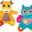 teytoy 2 Pcs Crinkle Toys for Baby with Teether, Baby Teething Sensory Toys Newborn Bib Saliva Soother Towel, Soft Snuggle Sleeping Security Blanket for Unisex Babies 0-36 Months Gifts(Owl and Deer)