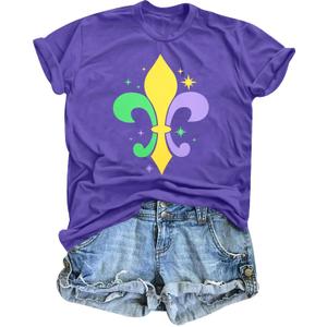KIDDAD Mardi Gras Shirts for Women: Carnival Themed Shirt Funny Fleur Graphic Tshirt New Orleans Party Tee Holiday Tops. XL