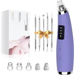 Facial Pore Blackhead Remover Vacuum - Fore Cleaner and Blackhead Extractor with 3 Adjustable Suction Levels - 5 Probes - Pore Vacuum Kit for Women & Men (Matte Purple)