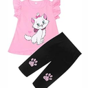 Popshion Kids Girls Summer Outfit Flutter Sleeve Low High Cat T Shirt Capris Leggings Toddler 2 Piece Kitty Clothes Set 4-5 Years/ 5t