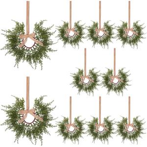 8 Pcs 12" Mini Christmas Cabinet Wreaths with Ribbon Bow Artificial Leaves Small Kitchen Wreaths for Xmas Front Door Window Chair Fireplace Table Pillar Farmhouse Decor (Retro Color)