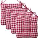 Geetery 4 Pack Chair Cushions for Dining Chairs, 16" x 15" Red and White Kitchen Chair Cushions with Ties Buffalo Plaid Soft Comfy Seat Pads for Home Office Living Room Outdoor Indoor