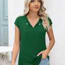Kistore Women's Summer Casual V Neck Tank Tops Cap Sleeve Loose Fit Blouses Tunic Shirts (Green, L)