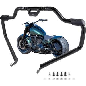 Mustache Highway Engine Guard Crash Bar for Harley Softail Fat Boy FLFB, Heritage Classic FLHC, Street Bob FXBB, Breakout FXBR, Fat Bob FXFB, Low Rider FXLR 2018-2023, Gloss Black
