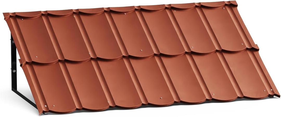 Red Metal Awning, 52In x 32In Metal Awnings Composed of Robust Metal Frame and Unique Stylish Steel Tiles for Entrance Door and Window All-Weather Protection Add Striking Appeal&Dependable Shelter