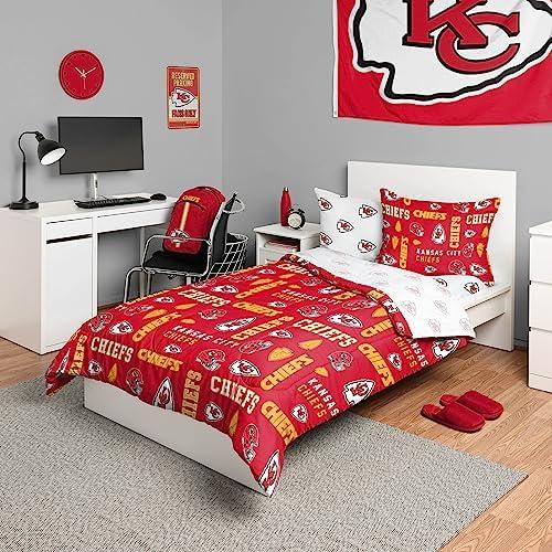 FOCO Unisex-Adult NFL Team Logo Bed in a Bag Comforter, Sheets, Pillow Cases Bedding 5-Piece Set, Twin