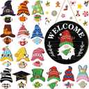 Qunclay Interchangeable Wooden Gnome Decor Holiday Seasonal Gnome Decorations with Magnet Pieces and Detachable Hats Changeable Welcome Sign for Home(Black Style)