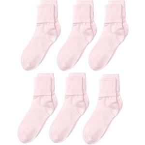 Jefferies Socks Girls 2-6X Seamless Turn Cuff 6 Pair Pack Socks (Small, Pink)