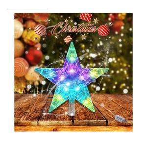 Christmas Tree Topper Star 7" LED Lighted Star Tree Top w/Remote Control, 5Point Star RGB Night Light Treetop, Small Xmas Tree Decor for Christmas, USB Plug in/Wire 9.84Ft