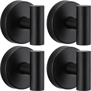 Heavy Duty Reusable Suction Cup Hooks for Shower - No Drill Bathroom/Glass/Mirror/Tiles & Metal and Smooth Non-Porous Surfaces for Towels, Robes, Loofahs(4, Matte Black)