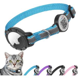 Airtag Cat Collar Breakaway with QR Code Name Tag, Reflective cat Collar airtag Holder with Bell, Cat ID Tag Personalized, Ultra-Durable, Adjustable, Quick Release, Fits Small Large Cats, Blue