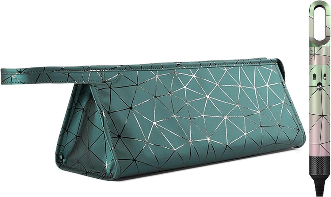 Leather Travel Case Travel Case Compatible with Dyson Airwrap Styler, Portable Waterproof Dyson Airwrap Travel Case, Airwrap Organizer Bag for Shark FlexStyle Attachments Storage, Dark Green