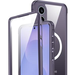 Miimall Strong Magnetic for Samsung S25 Edge Case,[Built-in Glass Screen Protector][Compatible with Magsafe][Military Shockproof Dropproof]Full Heavy Duty Phone Case for Samsung S25 Edge,Purple/Clear