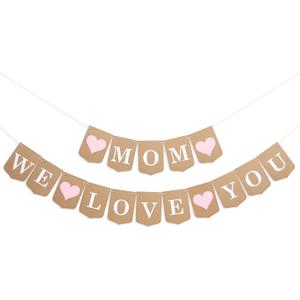 Mom We Love You Banner - Happy Mother's Day Party Decorations,Mom's Birthday Love Banner,Sweet Mother's Day Garland with Hearts,Best Mum Ever Party Photo Backdrop