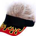 Men's Visor with Hair Fake Hairs Visor Hat with Hair for Men Funny Spiked Sun Hats Novelty Baseball Wig Caps Birthday Gift (0, Flame Khaki)