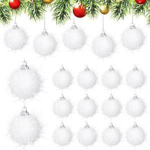 Civaner 18 Pcs Snowball Ornaments for Christmas Tree White Sparkly Fluffy Snow Glitter Christmas Ball Ornaments for Home Tree Xmas Farmhouse Holiday Decor