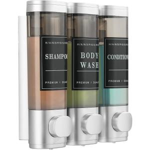 Shower Soap Dispenser Wall Mounted No Drill Shampoo Dispenser for Shower Wall Shampoo and Conditioner Dispenser Bathroom Hotel 3 * 300ml with Waterproof Labels Sliver (Silver)