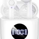 Wireless Earbuds, Bluetooth 5.3 Headphones with Charging Case, Lightweight in-Ear Stereo Earphones with Mic for Android/iOS Cellphone, Waterproof Cordless Earphones for Sports-Ivory White