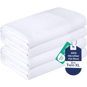 Royale Linens 2 Pack Bulk Flat Sheet Set - Top Sheets -Soft 1800 Microfiber - Wrinkle & Stain Resistant - for Hotel, Massage Table, Hospital, Dorm - Twin XL Flat Sheet Sold Separately (Twin Xl, White)