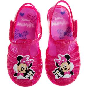Disney Minnie Mouse Jelly Sandals - Slip On Slides Water Pool Beach Sandal for Girls - Pink Glittler (Size 12 Little Kid)