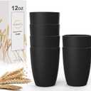Wrova Wheat Straw Cups 6 PCS Good Alternative to Plastic Reusable Cups 12 oz Unbreakable Drinking Cup Reusable Dishwasher Safe Water Plastic Glasses Black