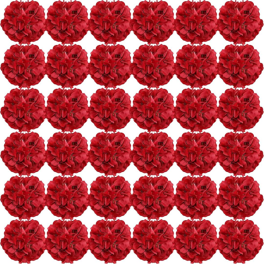 64 PCS Hydrangea Artificial Flowers - Faux Hydrangeas Full Realistic Silk Flowers Heads with Stems for Wedding Centerpiece Home Garden Baby Shower Party Decoration (Red)
