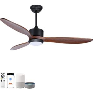 Ovlaim 52 Inch Wood Ceiling Fan with Lights & Remote, Smart DC Motor 6 Speed, Reversible Quiet Fan for Bedroom Living Room, High CFM Airflow, ETL Listed