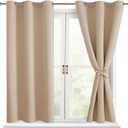 Hiasan Short Blackout Curtains for Bedroom - Thermal Insulated & Energy Saving Window Curtains for Living Room, 2 Drape Panels Sewn with Tiebacks, Beige, 38 x 45 Inch