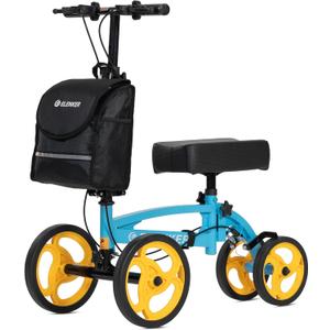ELENKER Steerable Knee Scooter, Foldable Knee Walker with Basket Dual Braking System, Knee Scooters for or Angle and Injured Foot Broken Blue