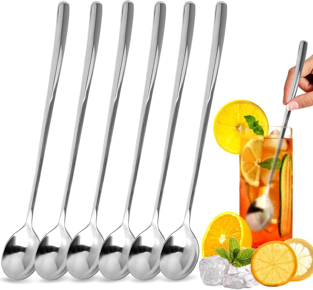 9.5-Inch Long Spoon, Ice Tea Spoons for Ice Cream, Coffee, Cocktail, Stainless Steel Long Spoons for Stirring, Long Handle Spoon, Set of 6