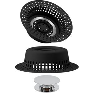 Bathtub Drain Hair Catcher, Shower Hair Drain Catcher Upgraded Protector with Silicone & Stainless Metal Designed for Pop-Up and Regular, Effective Without Slowing Drainage (Inky)