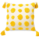 PLWORLD Boho Yellow Throw Pillow Cover 18x18 Inch with Tassels, Pom Pom Tufted Decorative Cream Chenille Fabric Accent Textured Cushion Case for Bed Couch, 1 PC Cover Only No Insert
