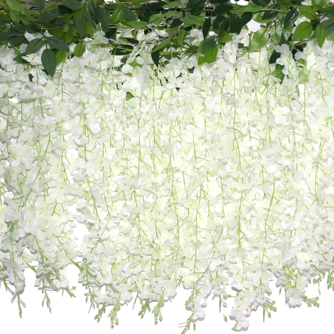 ZINHO 60 Branches Wisteria Hanging Flowers, Artificial White Wisteria Flowers Garland for Wedding Arch Ceremony Party Garden Home Backdrop Decor